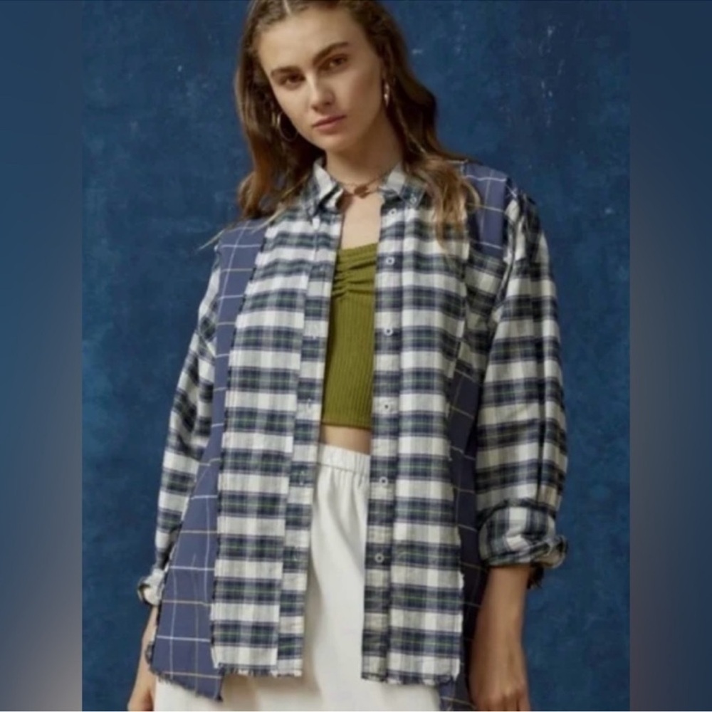 BDG Urban Outfitters Blue and White Plaid Button Down Shirt, NWOT, large
